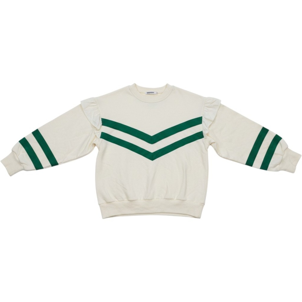 VOY Retro Collegiate Chevron Striped Ruffled Sweatshirt Women Size M Cream Green